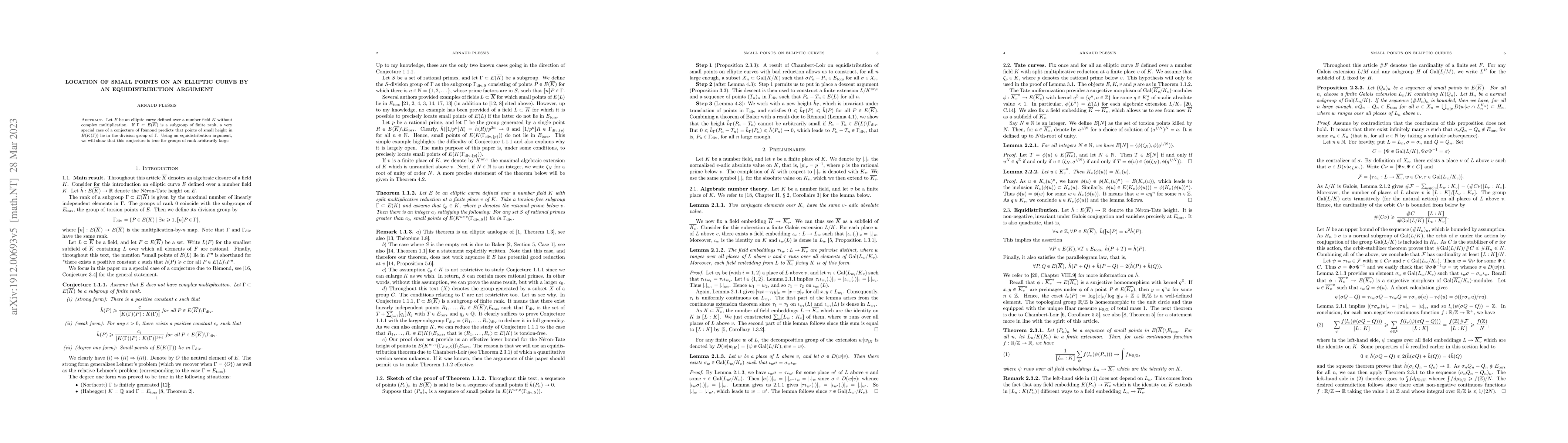 Thumbnail for Location of small points on an elliptic curve by an equidistribution
  argument