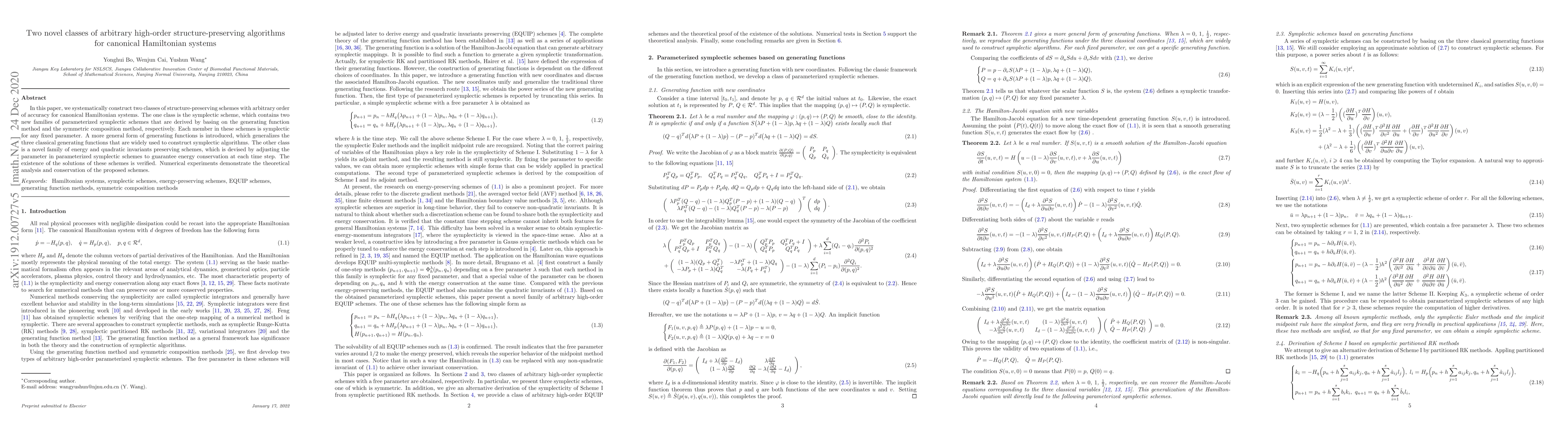 Thumbnail for Two novel classes of arbitrary high-order structure-preserving
  algorithms for canonical Hamiltonian systems
