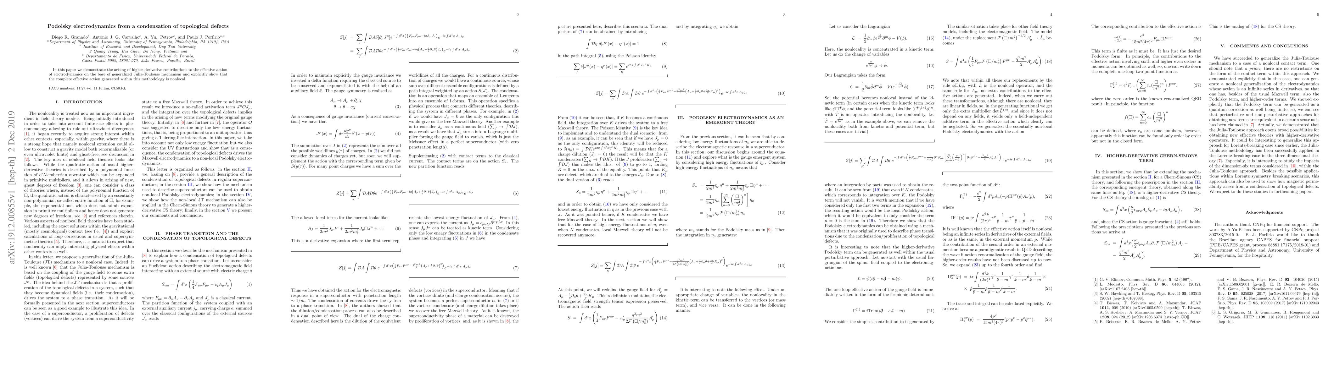 Thumbnail for Podolsky electrodynamics from a condensation of topological defects