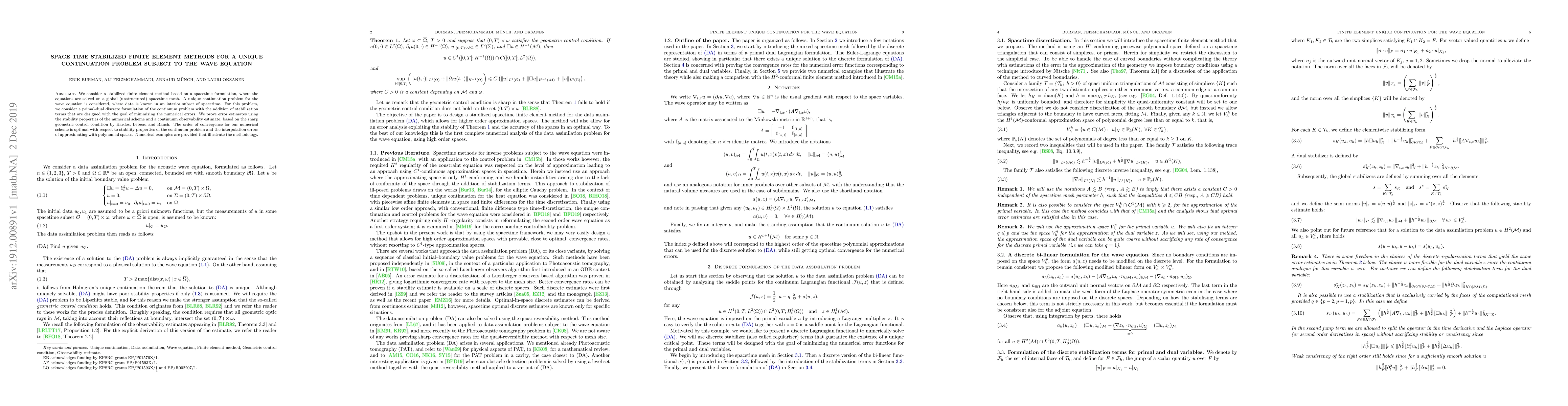 Thumbnail for Space time stabilized finite element methods for a unique continuation
  problem subject to the wave equation