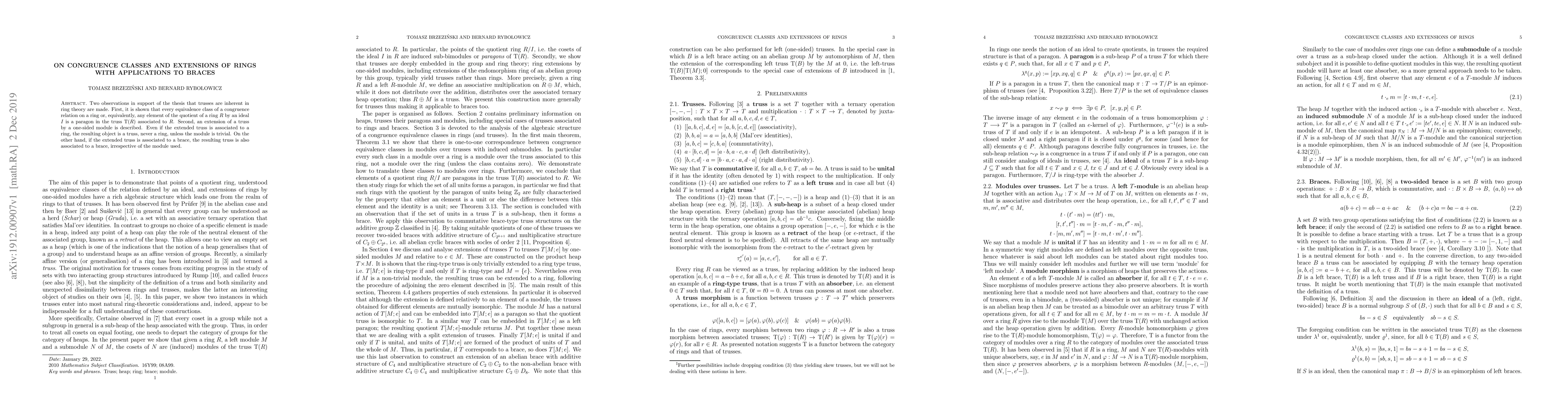 Thumbnail for On congruence classes and extensions of rings with applications to
  braces