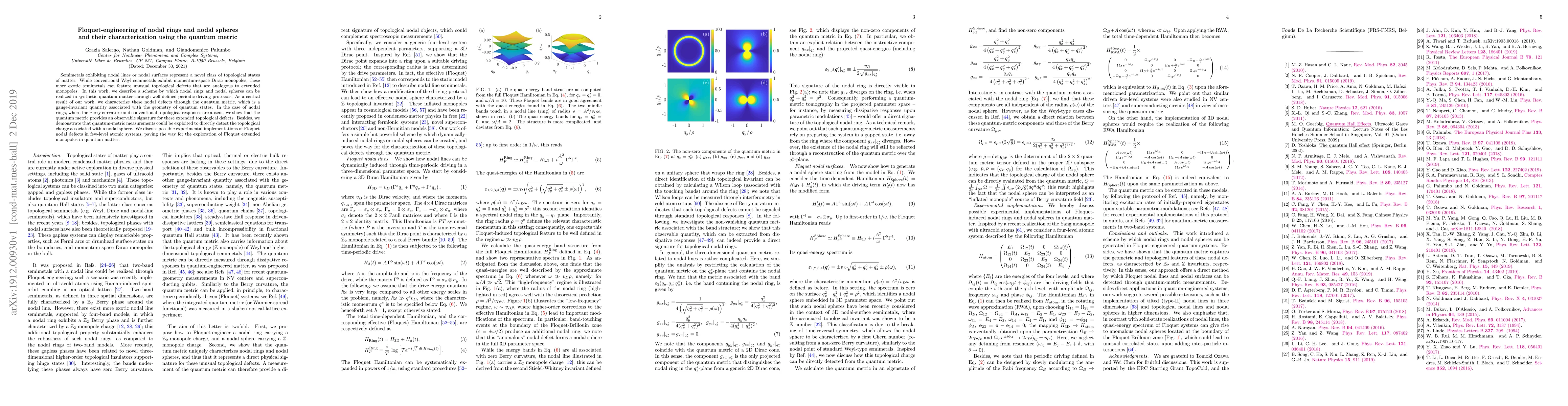 Thumbnail for Floquet-engineering of nodal rings and nodal spheres and their
  characterization using the quantum metric