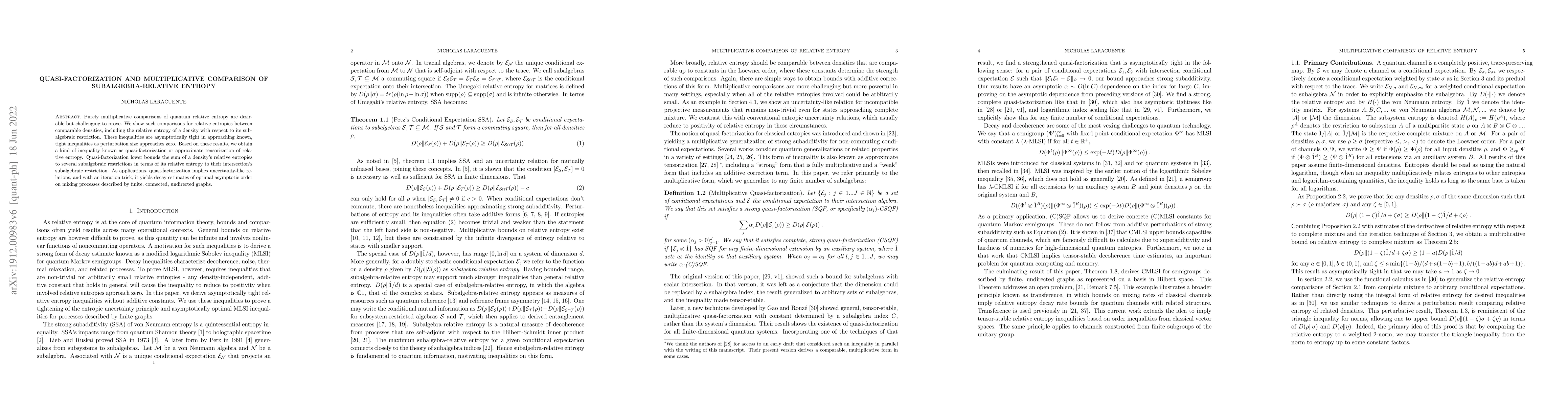Thumbnail for Quasi-factorization and Multiplicative Comparison of Subalgebra-Relative
  Entropy