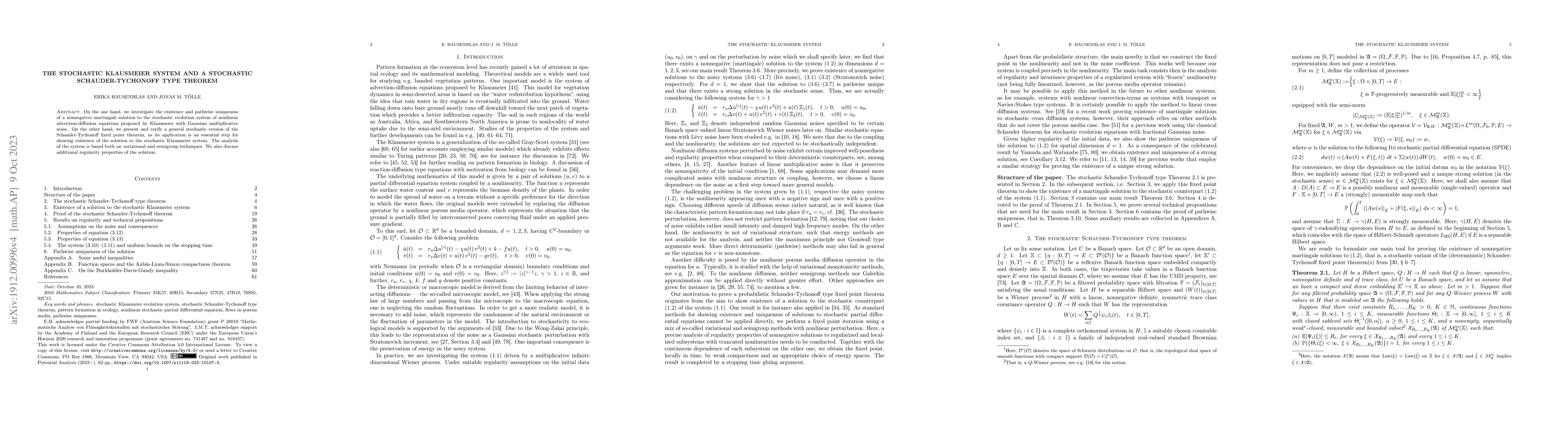 Thumbnail for The stochastic Klausmeier system and a stochastic Schauder-Tychonoff
  type theorem