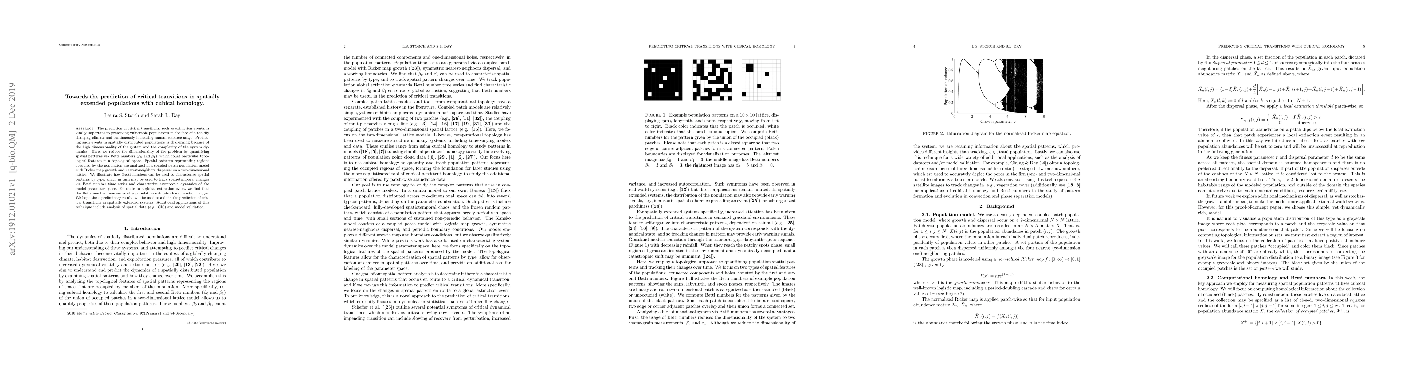 Thumbnail for Towards the prediction of critical transitions in spatially extended
  populations with cubical homology