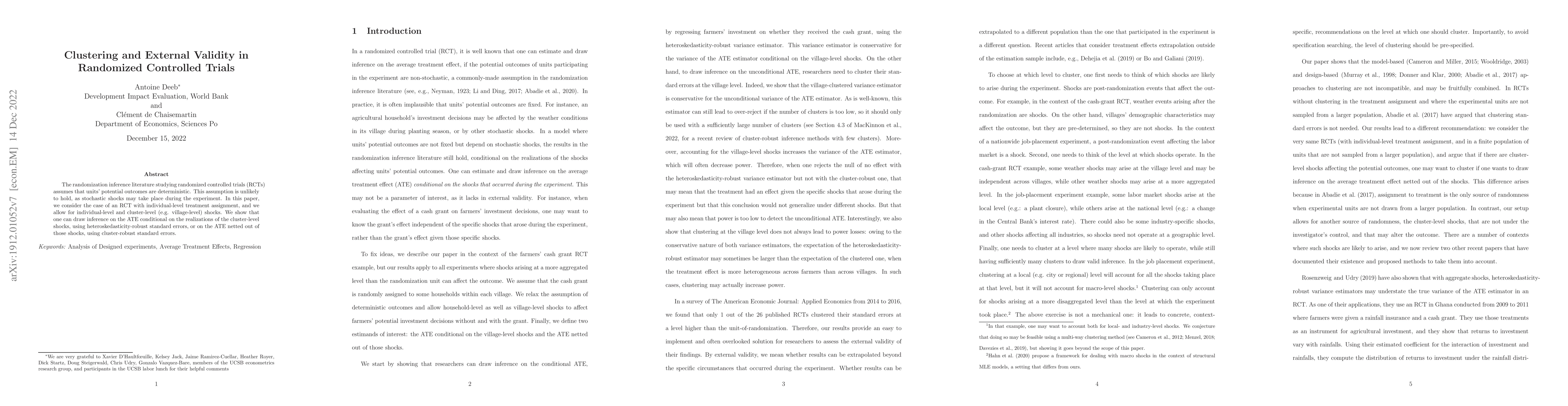 Thumbnail for Clustering and External Validity in Randomized Controlled Trials