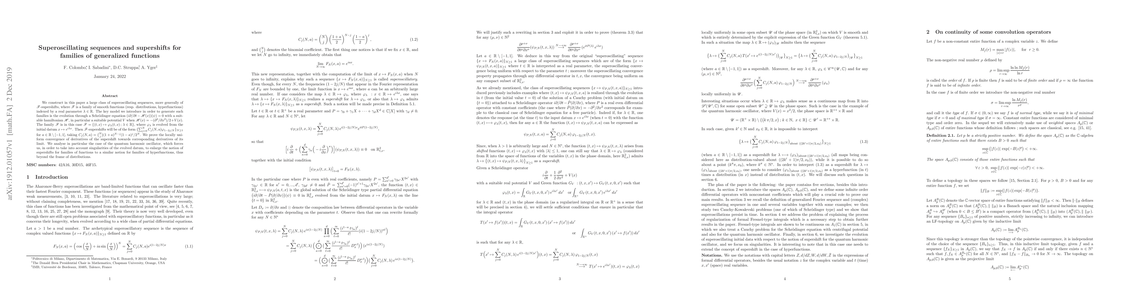 Thumbnail for Superoscillating sequences and supershifts for families of generalized
  functions