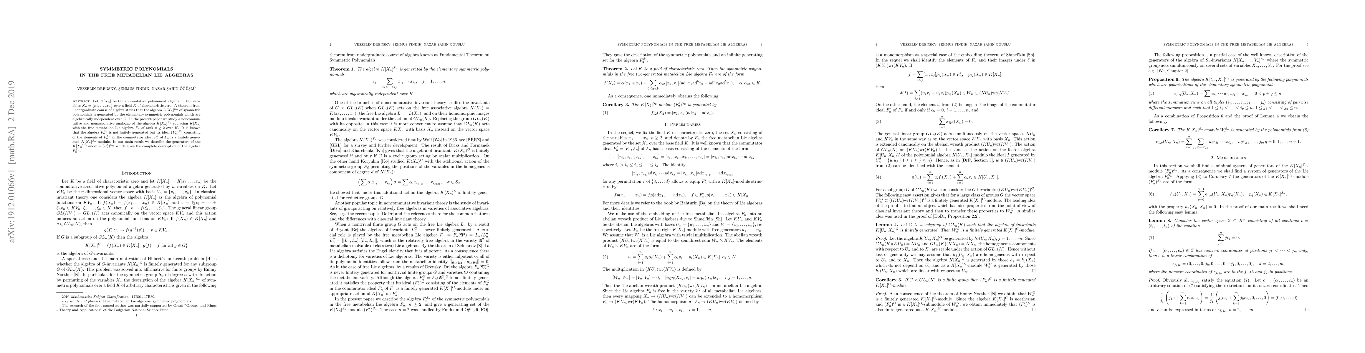 Thumbnail for Symmetric polynomials in the free metabelian Lie algebras