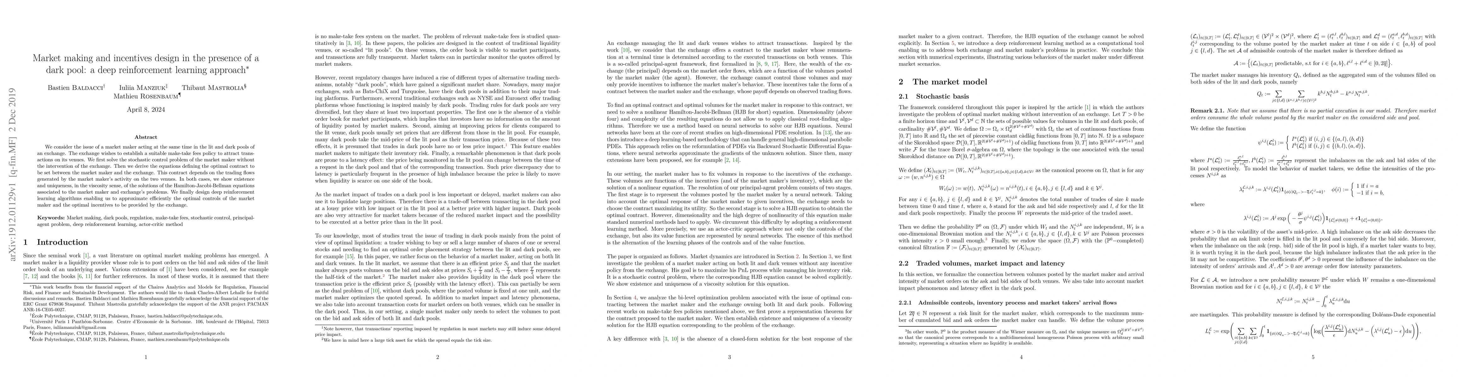 Thumbnail for Market making and incentives design in the presence of a dark pool: a
  deep reinforcement learning approach