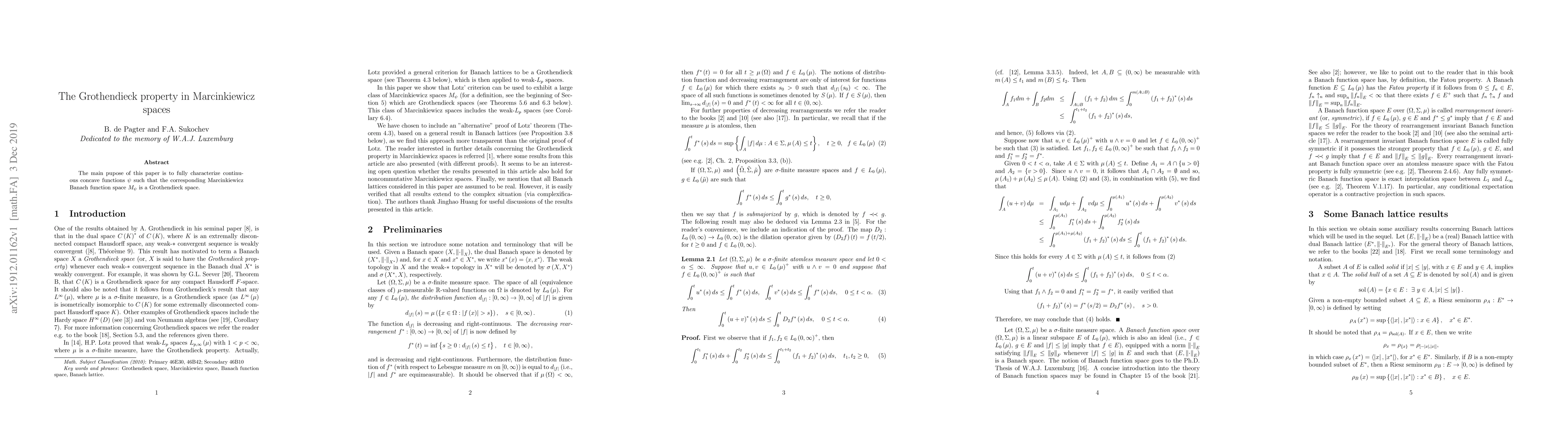 Thumbnail for The Grothendieck property in Marcinkiewicz spaces