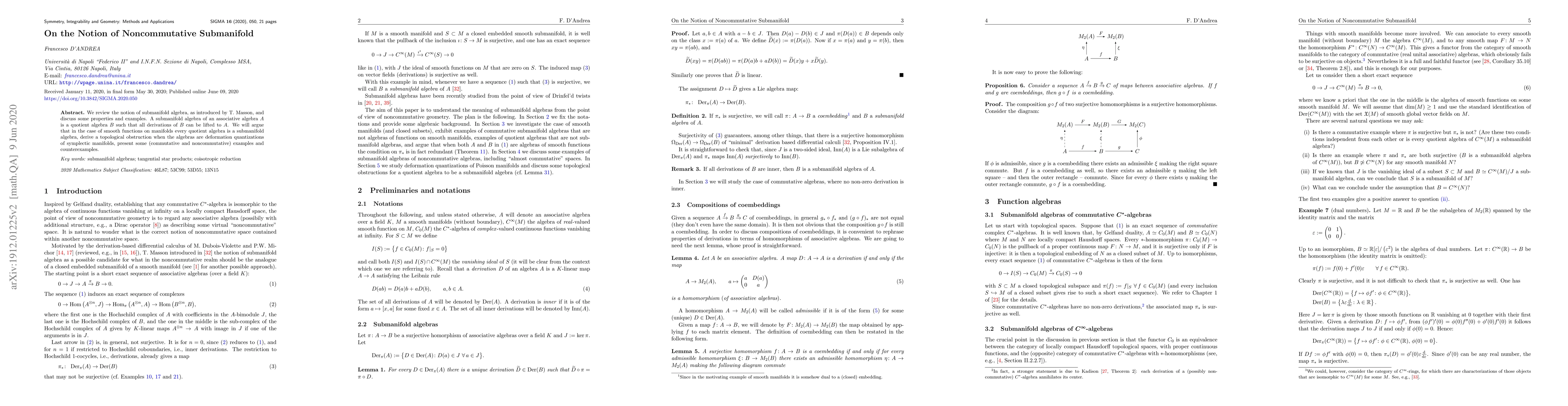 Thumbnail for On the Notion of Noncommutative Submanifold