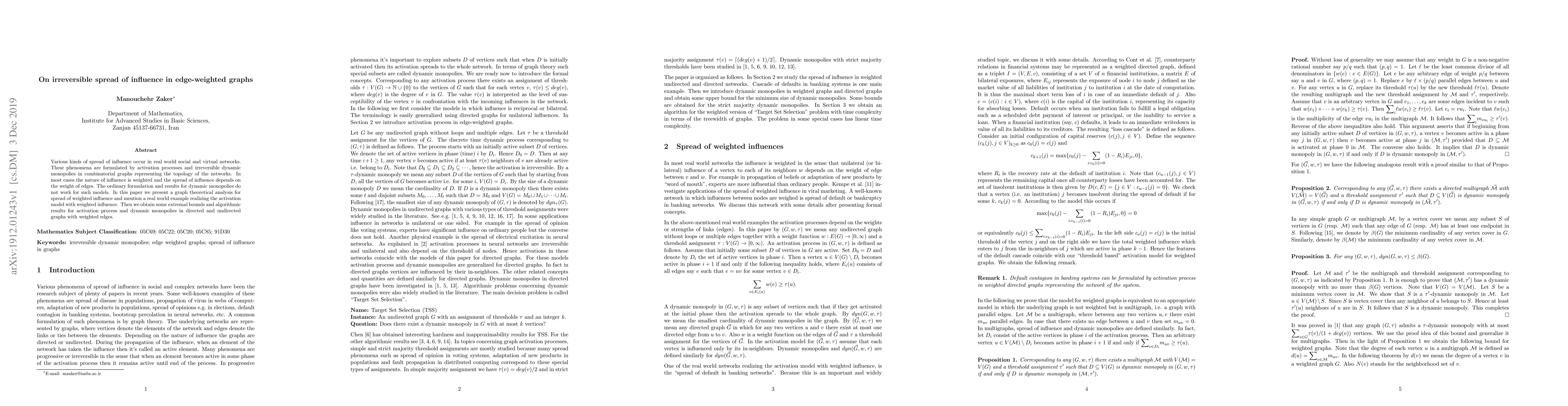 Thumbnail for On irreversible spread of influence in edge-weighted graphs