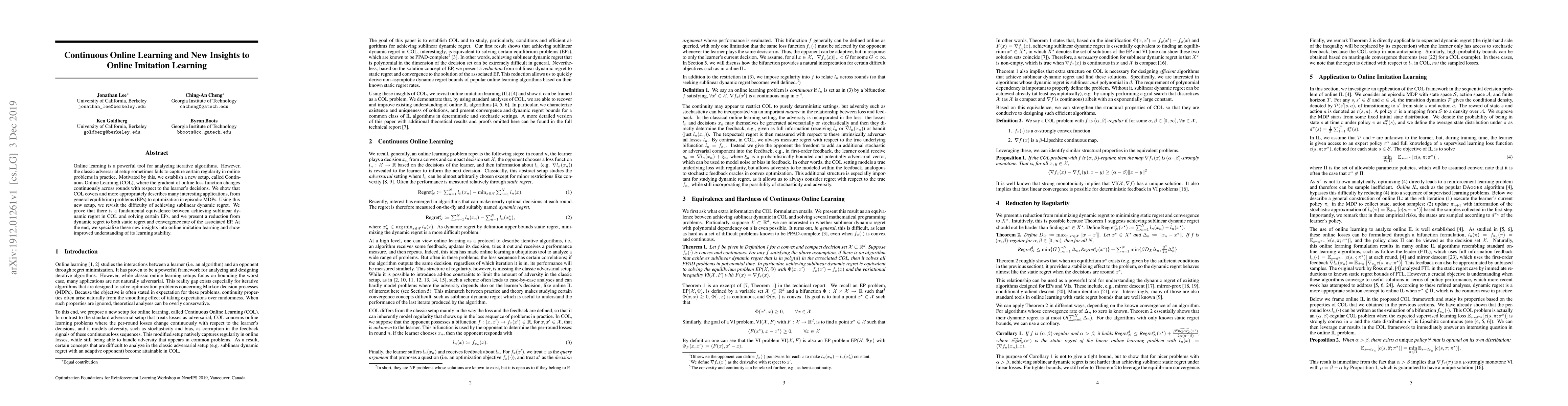 Thumbnail for Continuous Online Learning and New Insights to Online Imitation Learning