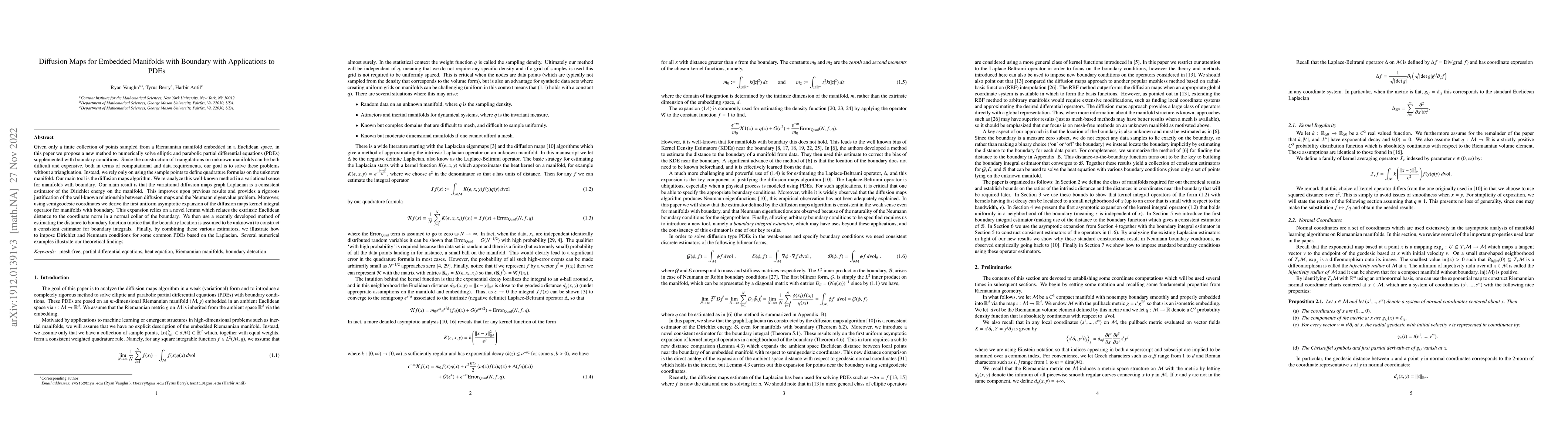 Thumbnail for Diffusion Maps for Embedded Manifolds with Boundary with Applications to
  PDEs