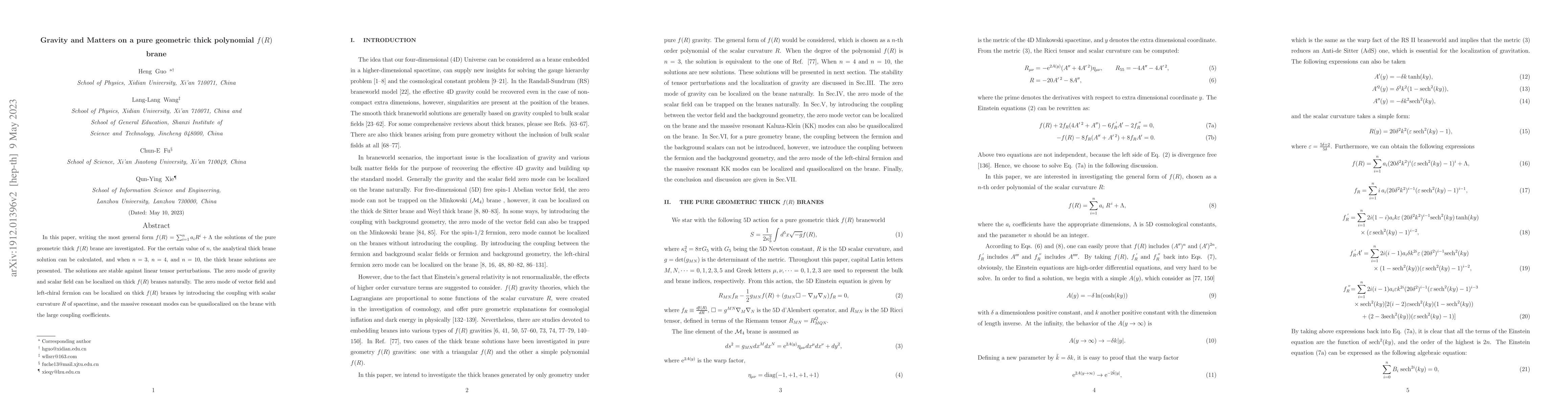 Thumbnail for Gravity and Matters on a pure geometric thick polynomial $f(R)$ brane