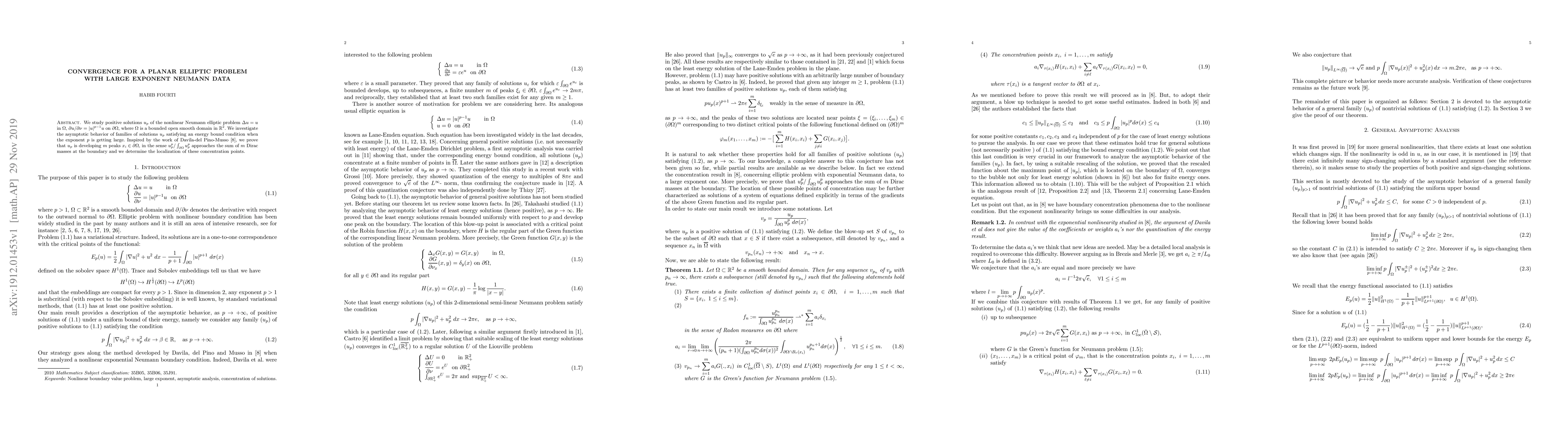 Thumbnail for Convergence for a planar elliptic problem with large exponent Neumann
  data