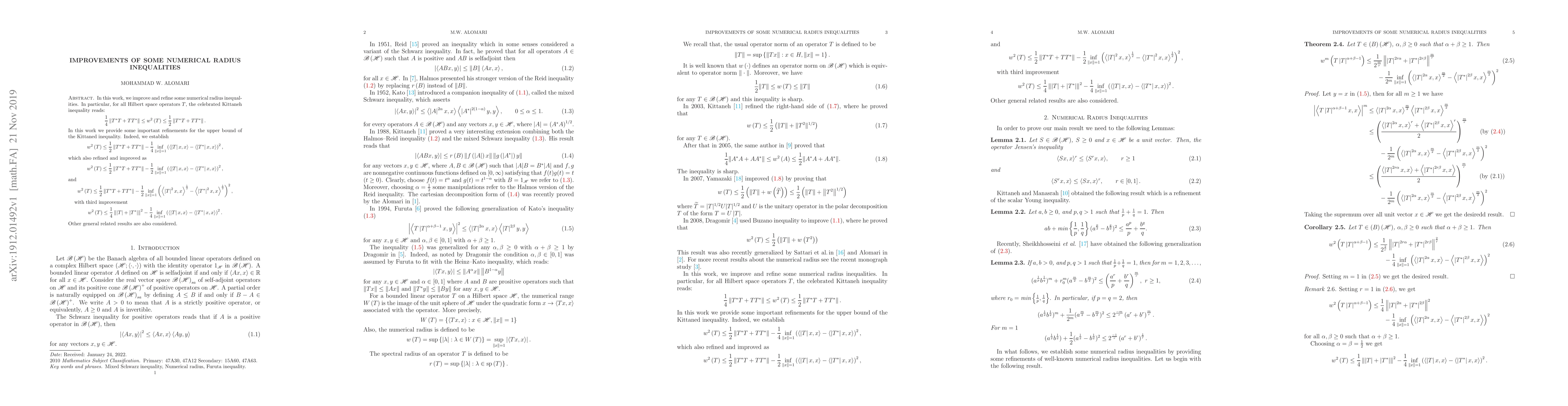 Thumbnail for Improvements of Some Numerical radius inequalities