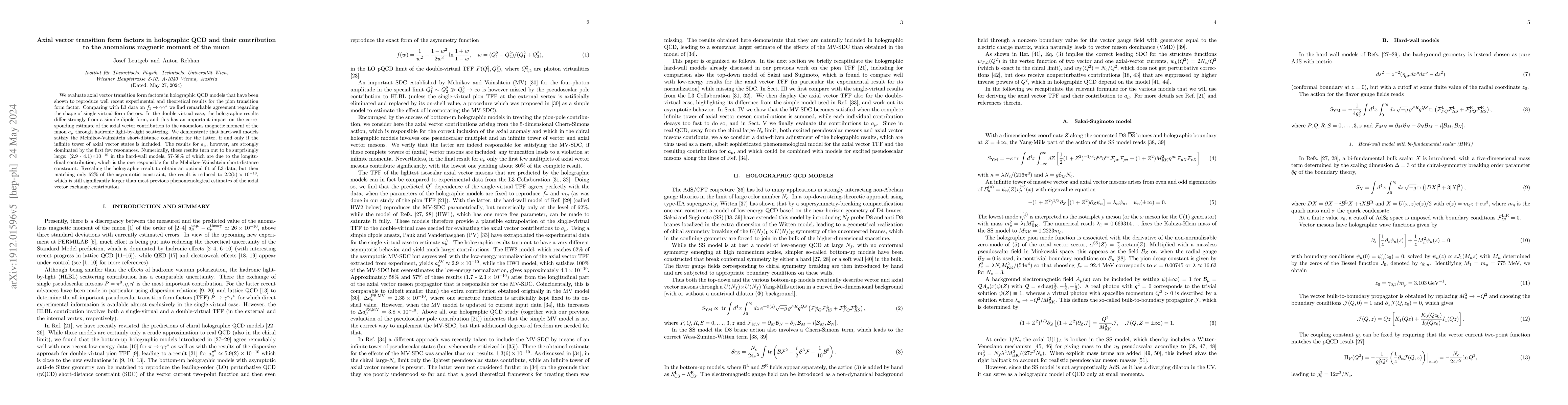 Thumbnail for Axial vector transition form factors in holographic QCD and their
  contribution to the anomalous magnetic moment of the muon