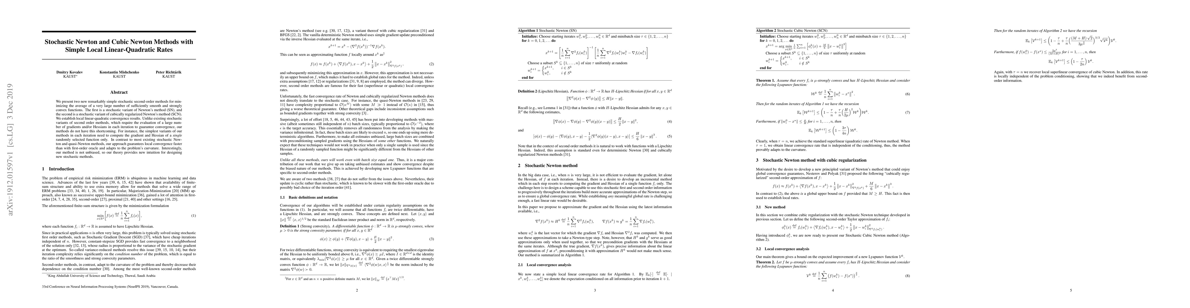 Thumbnail for Stochastic Newton and Cubic Newton Methods with Simple Local
  Linear-Quadratic Rates