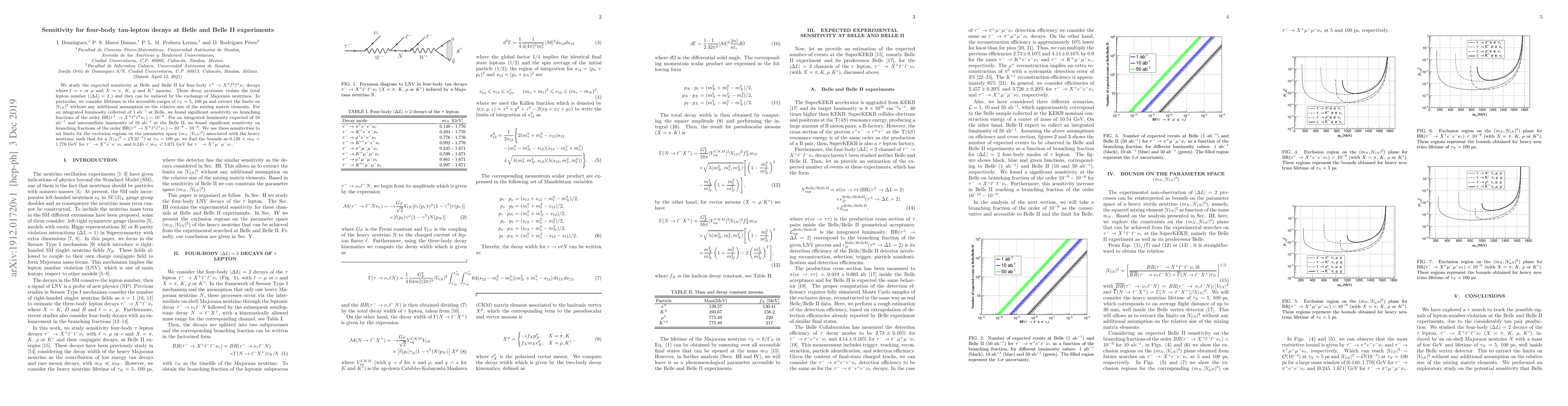 Thumbnail for Sensitivity for four-body tau-lepton decays at Belle and Belle II
  experiments