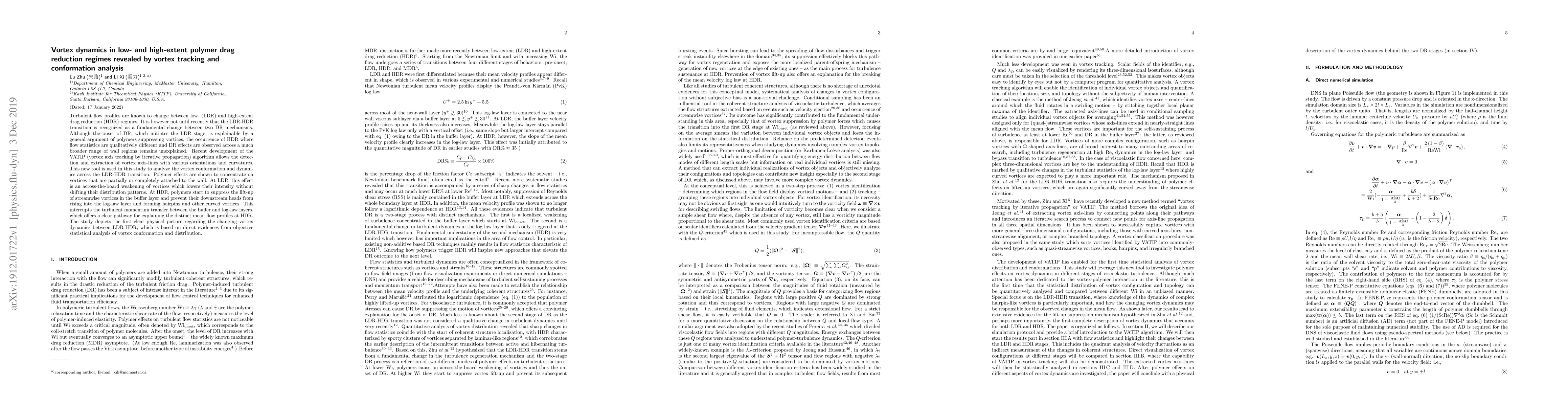 Thumbnail for Vortex dynamics in low- and high-extent polymer drag reduction regimes
  revealed by vortex tracking and conformation analysis