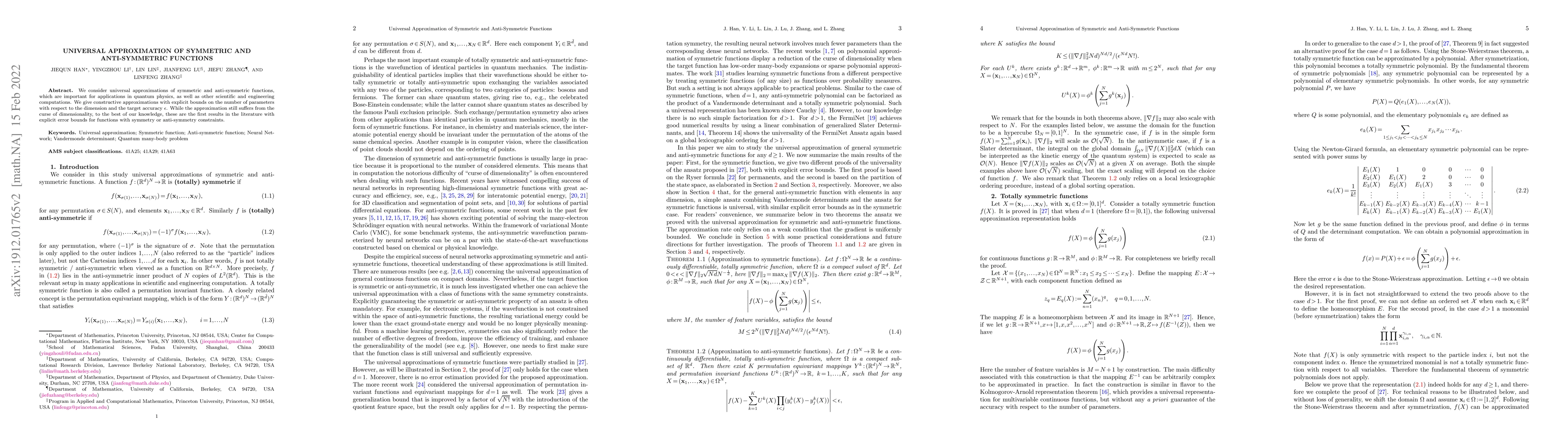 Thumbnail for Universal approximation of symmetric and anti-symmetric functions