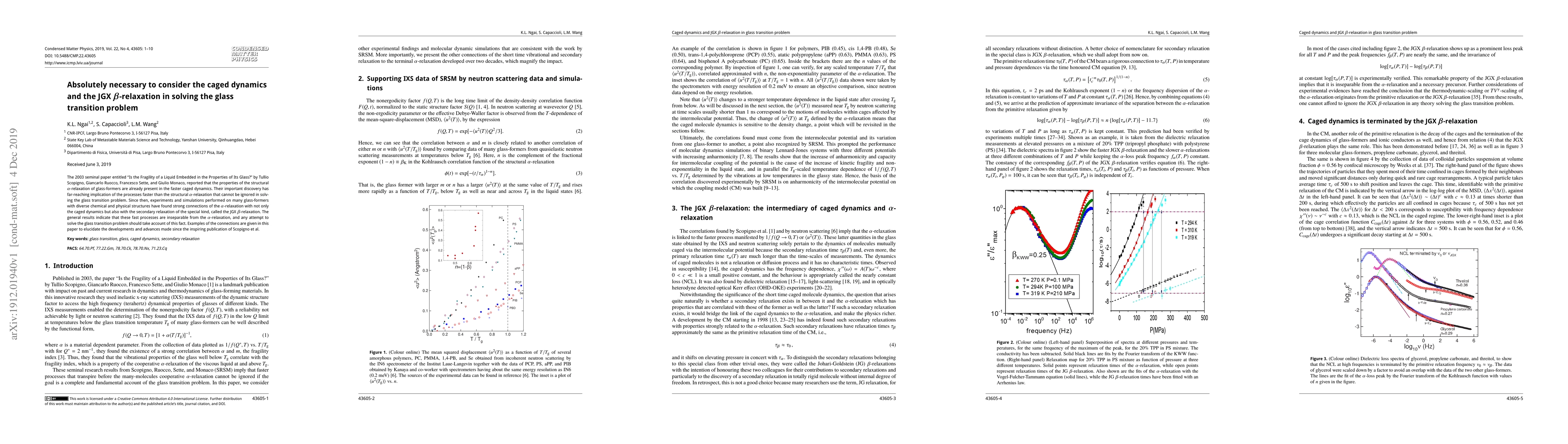 Thumbnail for Absolutely necessary to consider the caged dynamics and the JGX
  $\beta$-relaxation in solving the glass transition problem