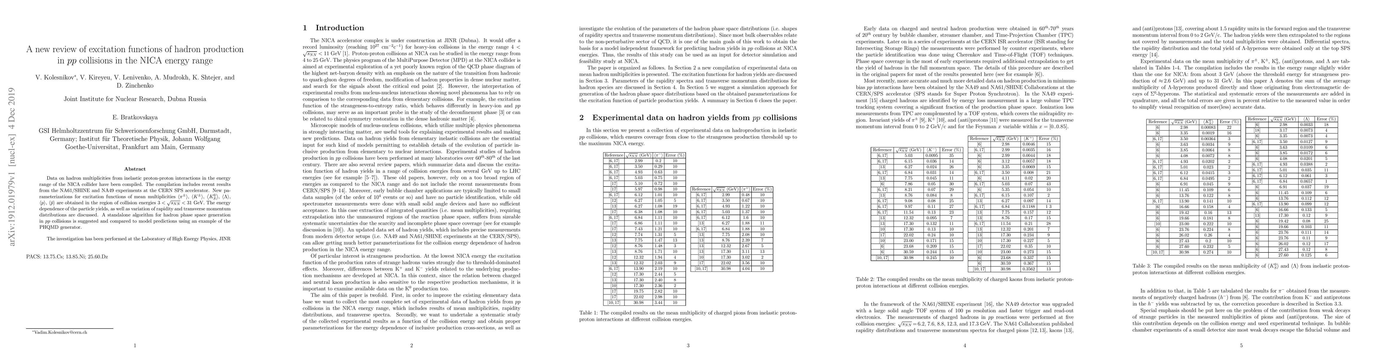 Thumbnail for A new review of excitation functions of hadron production in $pp$
  collisions in the NICA energy range