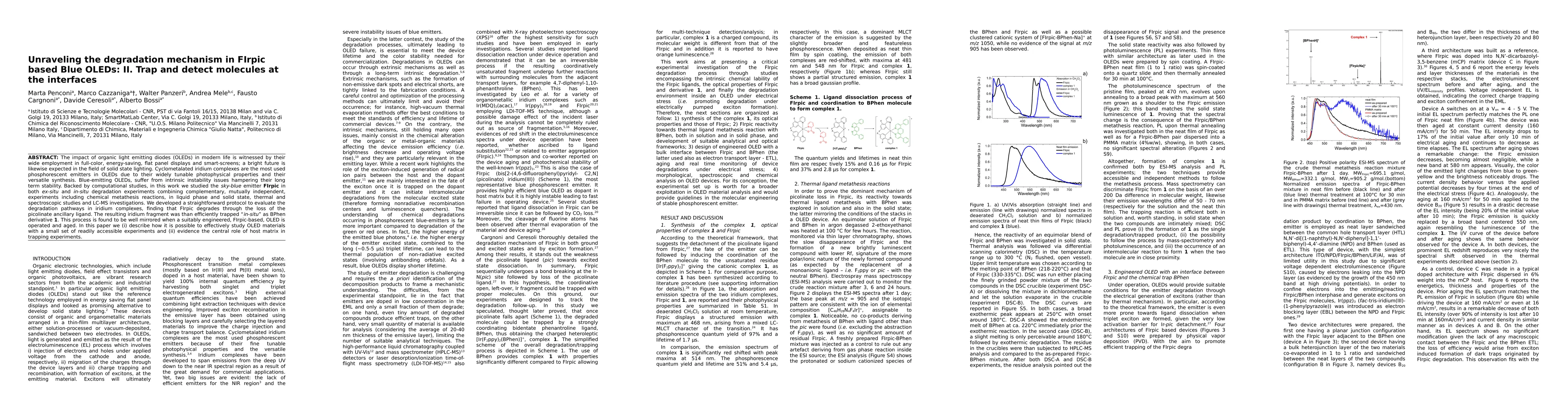 Thumbnail for Unraveling the degradation mechanism in FIrpic based Blue OLEDs: II.
  Trap and detect molecules at the interfaces