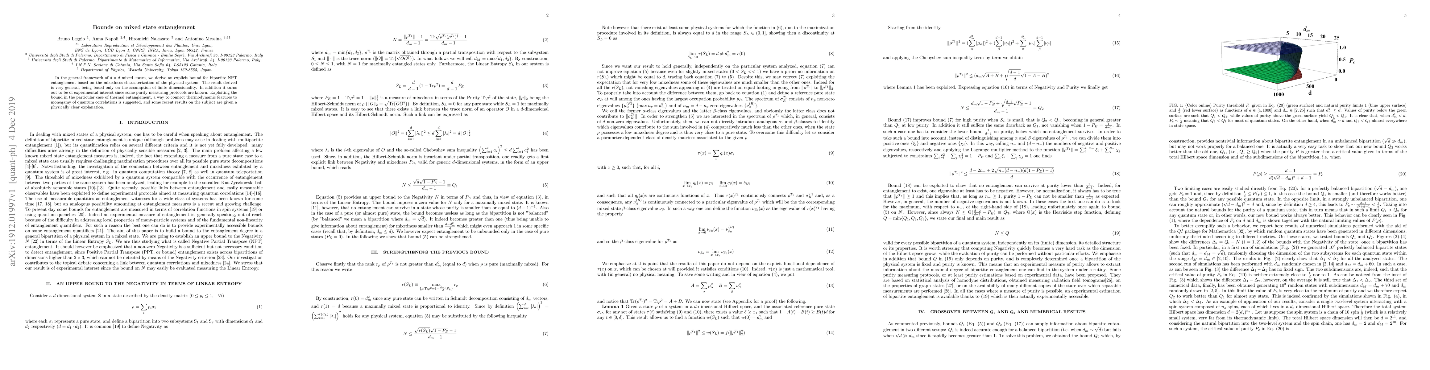 Thumbnail for Bounds on mixed state entanglement