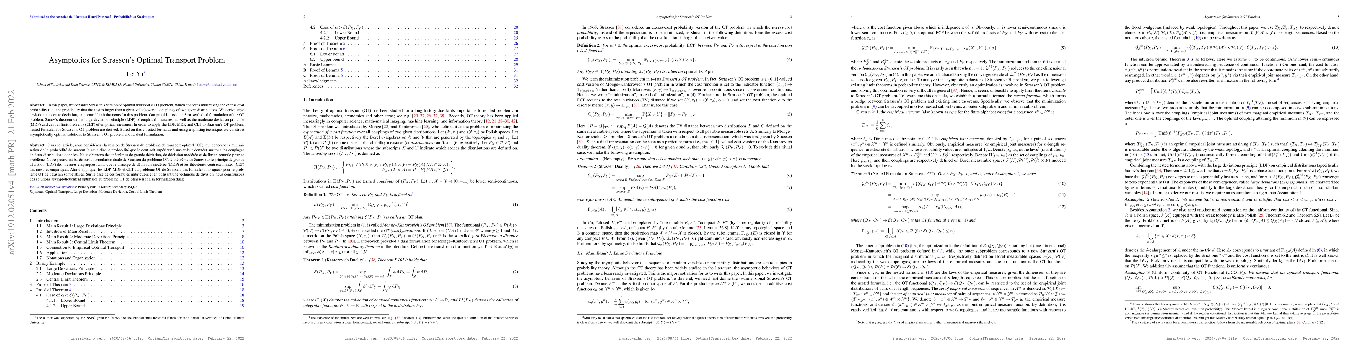 Thumbnail for Asymptotics for Strassen's Optimal Transport Problem