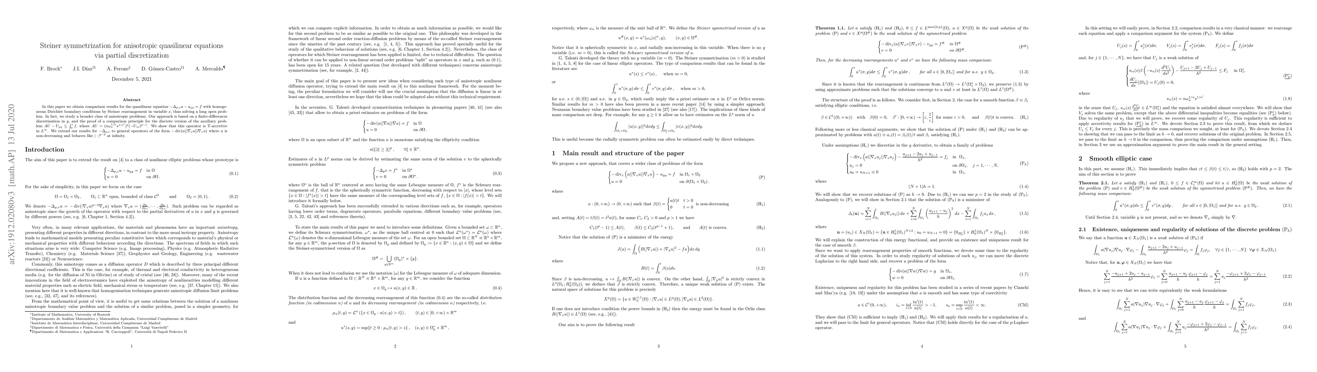 Thumbnail for Steiner symmetrization for anisotropic quasilinear equations via partial
  discretization