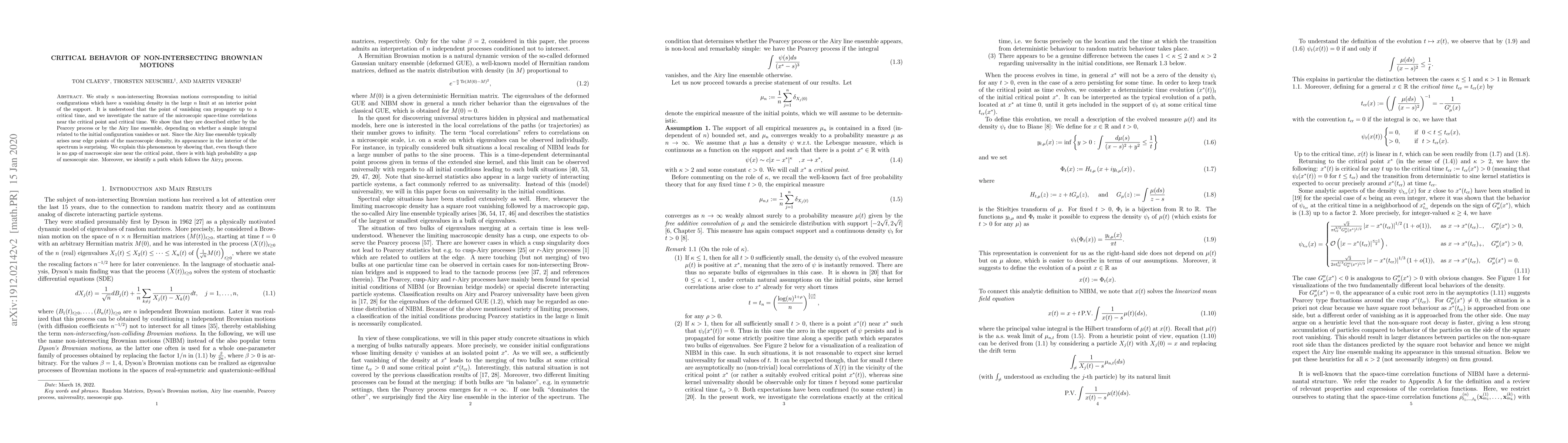 Thumbnail for Critical Behavior of Non-Intersecting Brownian Motions