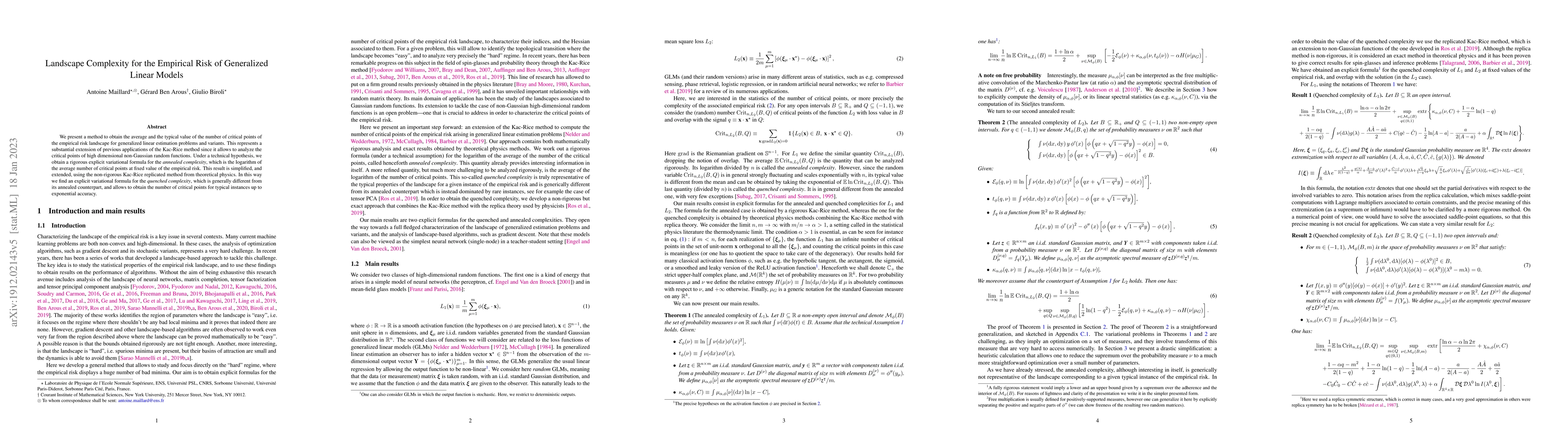 Thumbnail for Landscape Complexity for the Empirical Risk of Generalized Linear Models