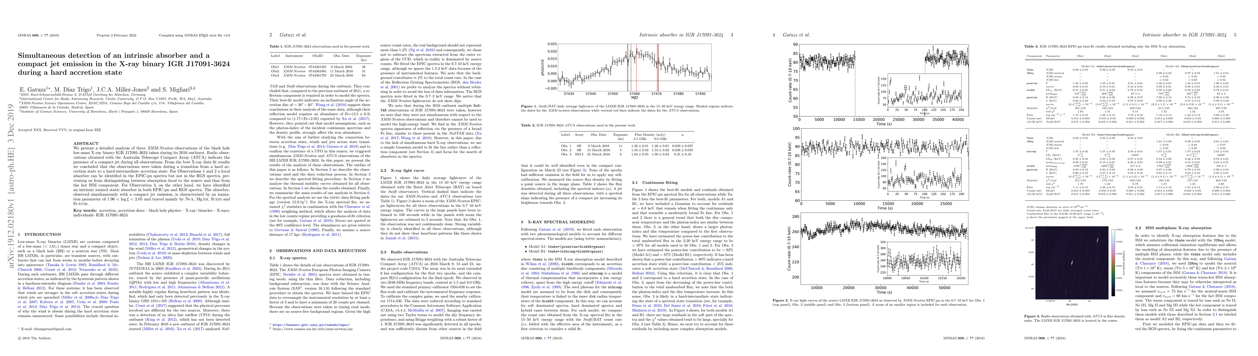 Thumbnail for Simultaneous detection of an intrinsic absorber and a compact jet
  emission in the X-ray binary IGR J17091-3624 during a hard accretion state
