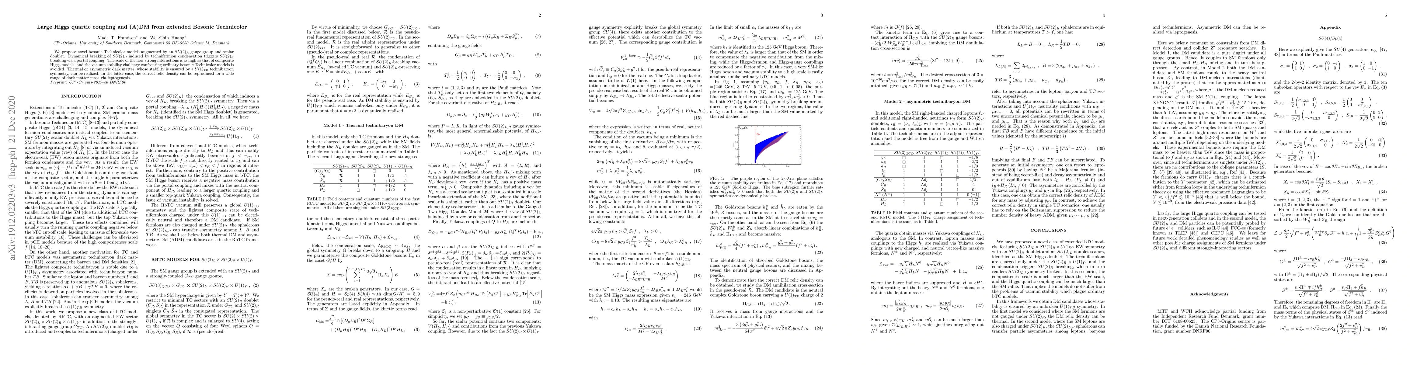 Thumbnail for Large Higgs quartic coupling and (A)DM from extended Bosonic Technicolor