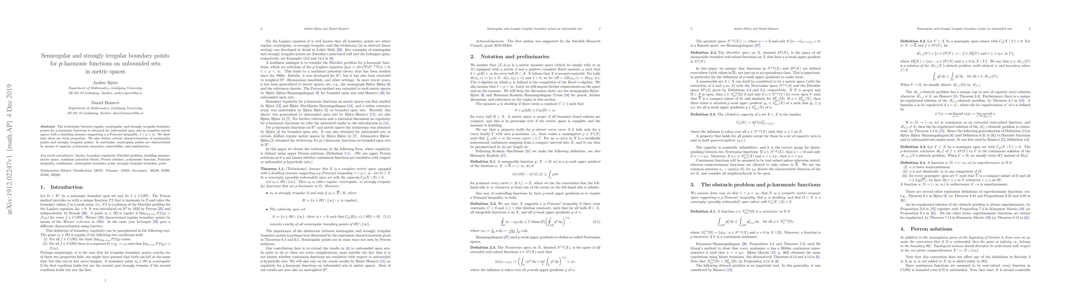 Thumbnail for Semiregular and strongly irregular boundary points for $p$-harmonic
  functions on unbounded sets in metric spaces