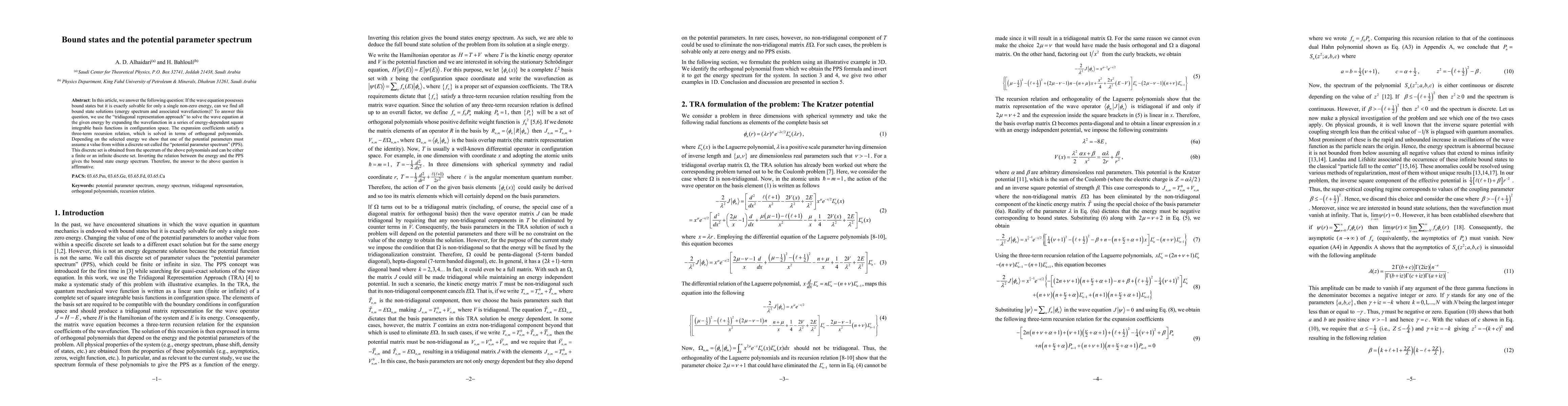 Thumbnail for Bound states and the potential parameter spectrum