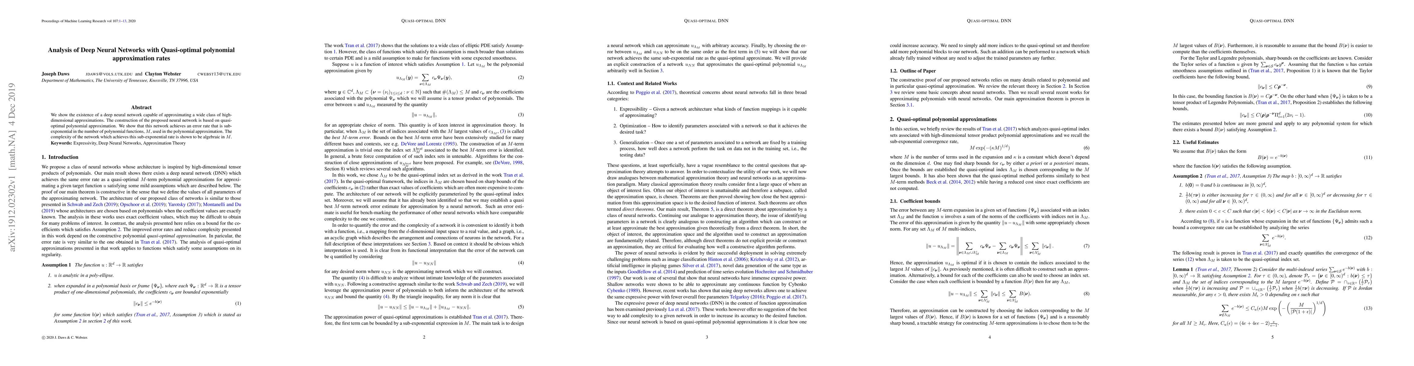 Thumbnail for Analysis of Deep Neural Networks with Quasi-optimal polynomial
  approximation rates