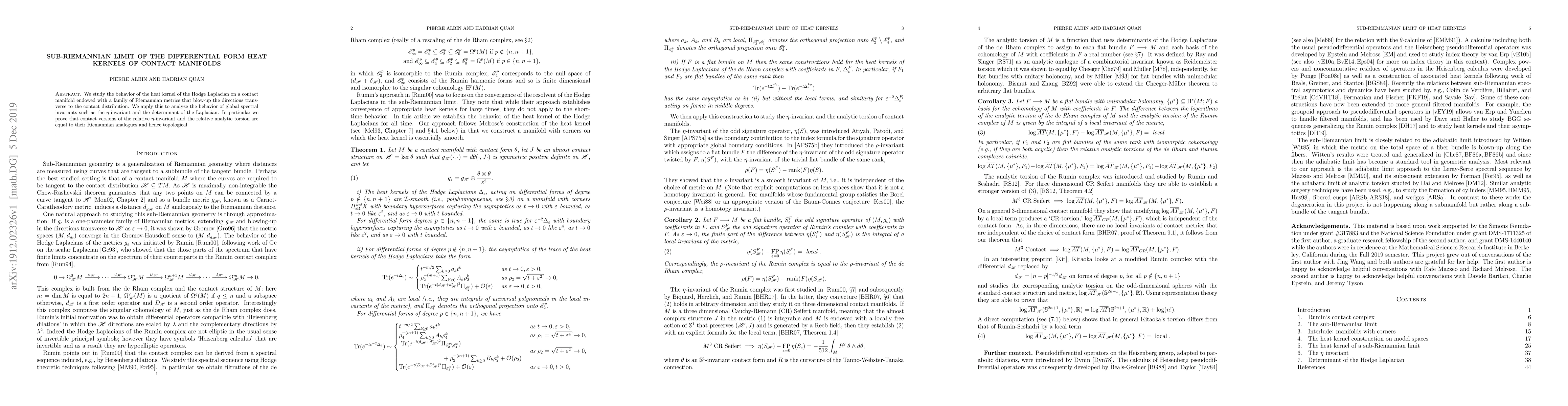 Thumbnail for Sub-Riemannian limit of the differential form heat kernels of contact
  manifolds