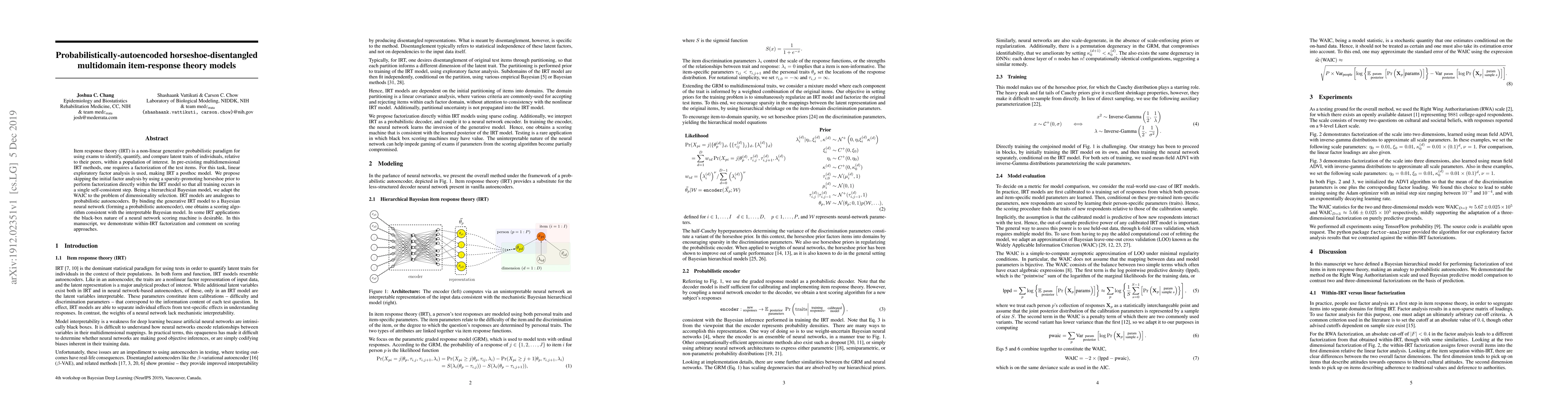 Thumbnail for Probabilistically-autoencoded horseshoe-disentangled multidomain
  item-response theory models