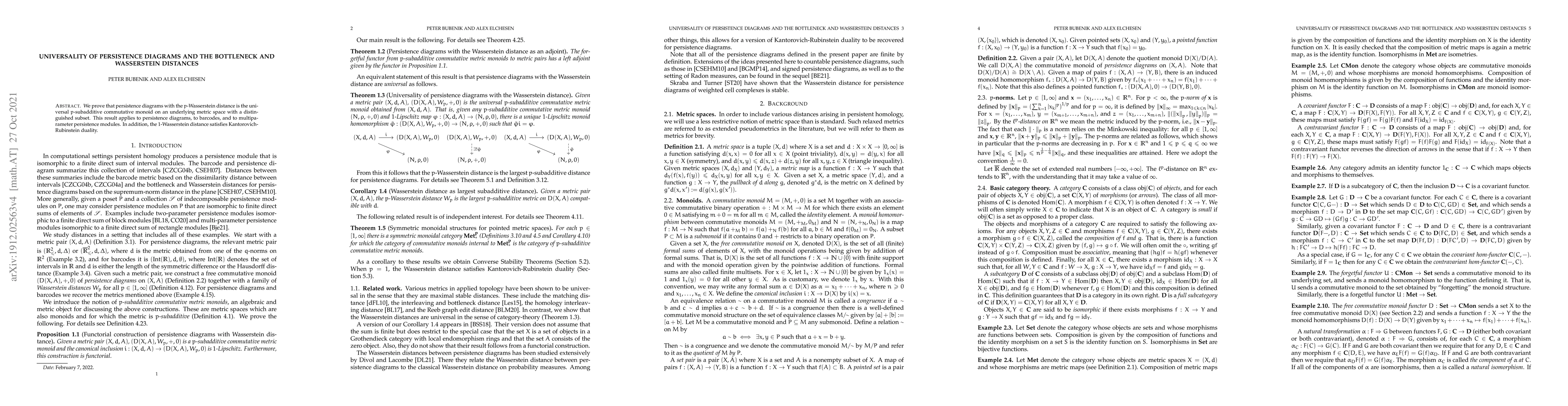 Thumbnail for Universality of persistence diagrams and the bottleneck and Wasserstein
  distances