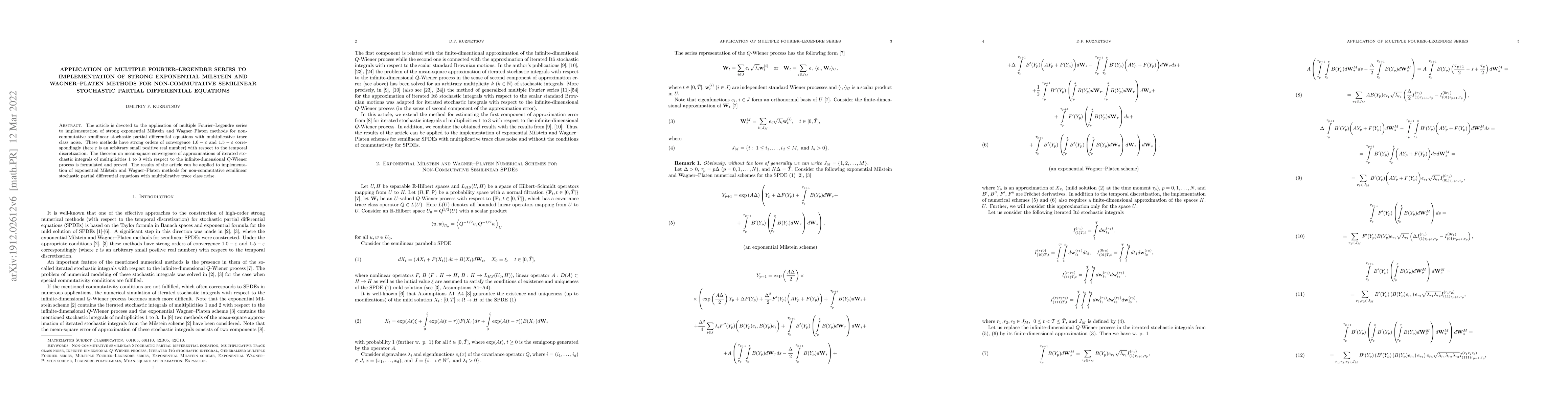 Thumbnail for Application of Multiple Fourier-Legendre Series to Implementation of
  Strong Exponential Milstein and Wagner-Platen Methods for Non-Commutative
  Semilinear Stochastic Partial Differential Equations
