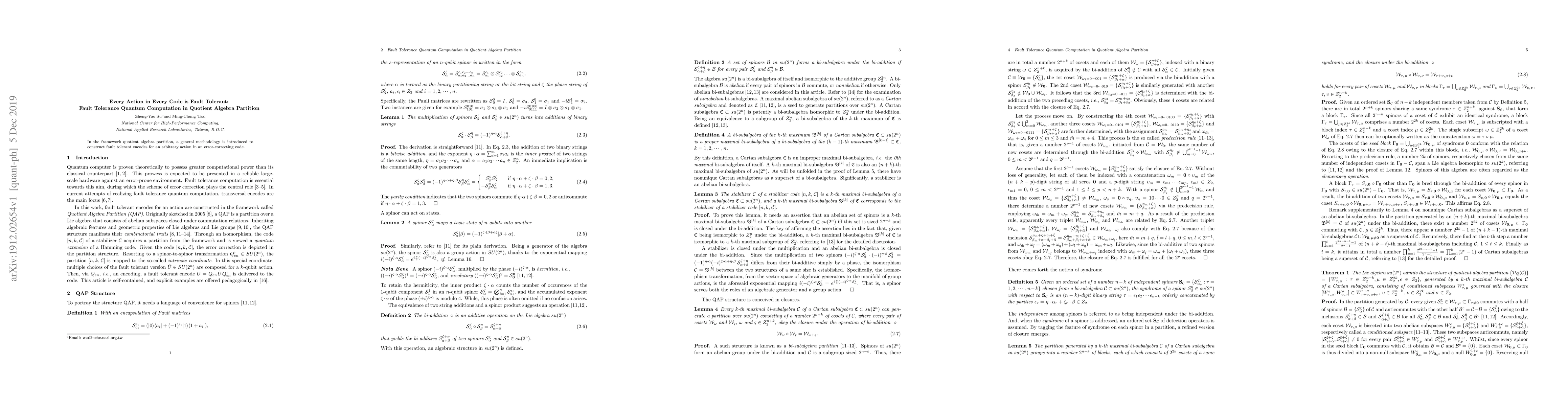 Thumbnail for Every Action in Every Code is Fault Tolerant: Fault Tolerance Quantum
  Computation in Quotient Algebra Partition