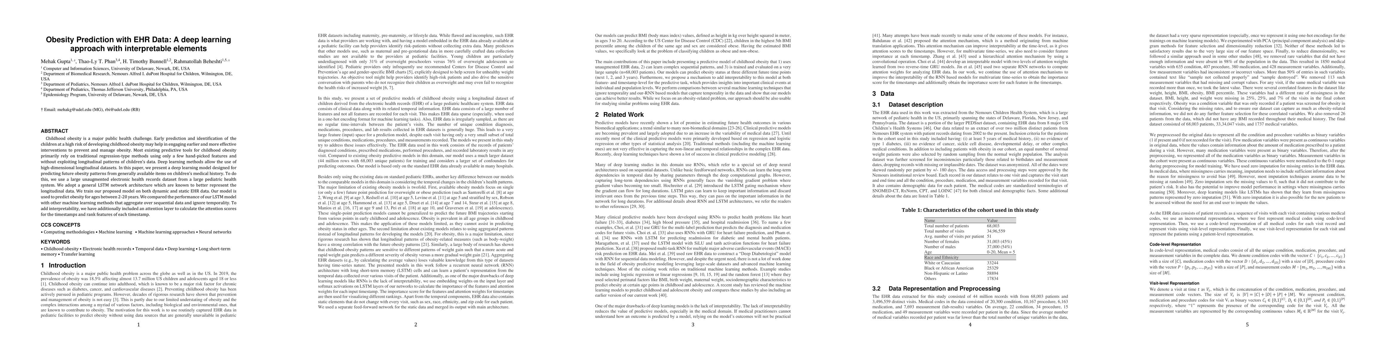 Thumbnail for Obesity Prediction with EHR Data: A deep learning approach with
  interpretable elements