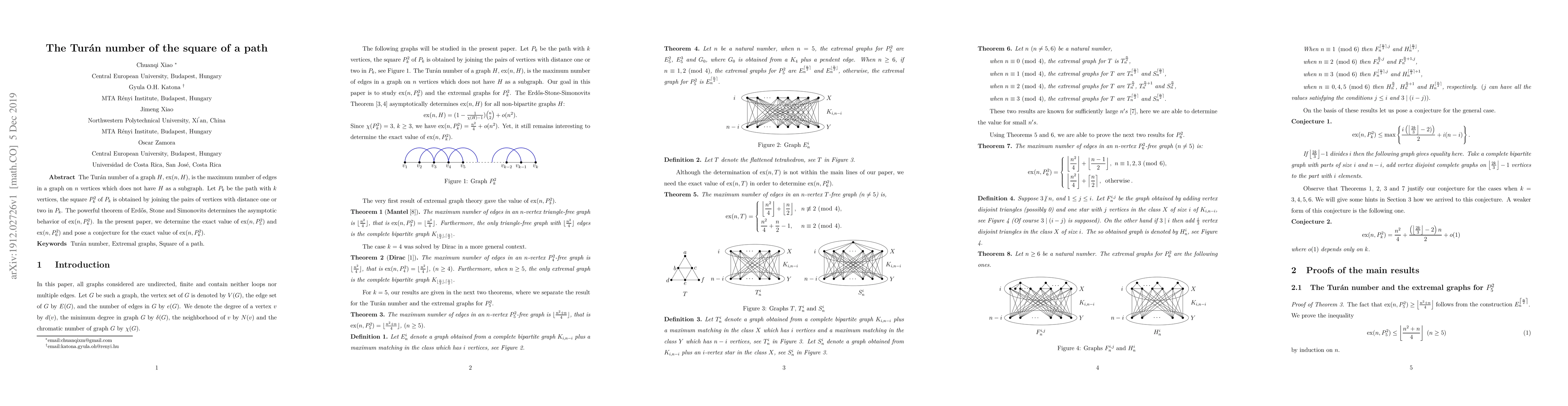 Thumbnail for The Tur\'an number of the square of a path