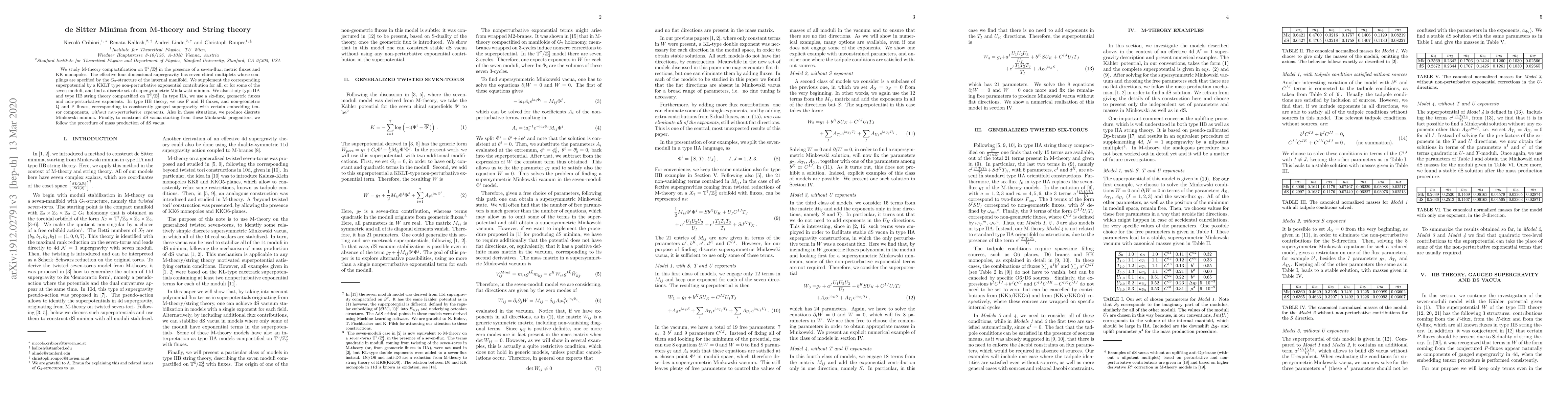 Thumbnail for de Sitter Minima from M theory and String theory