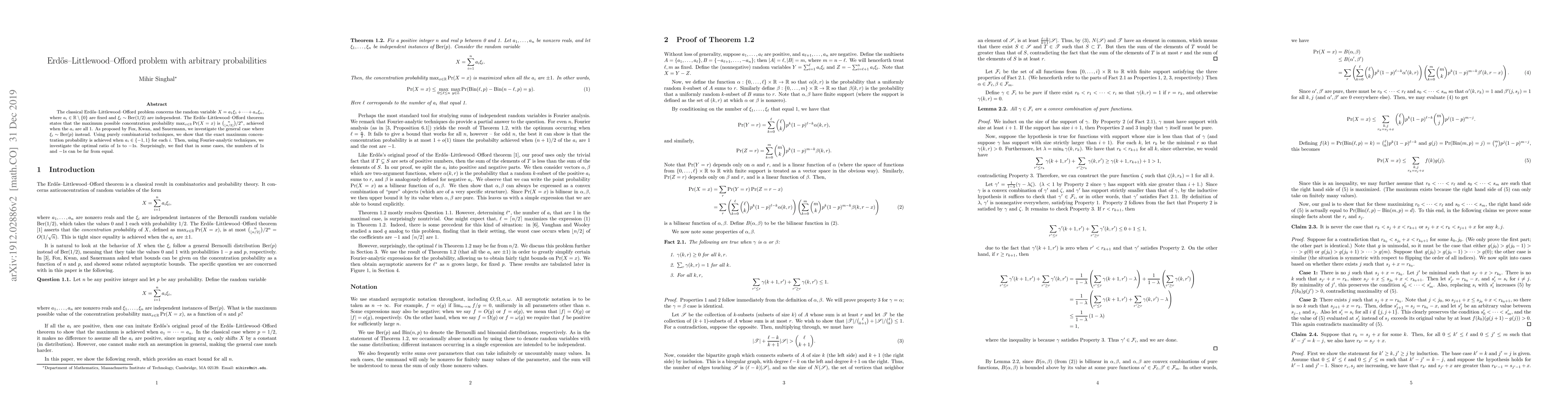 Thumbnail for Erdos-Littlewood-Offord problem with arbitrary probabilities