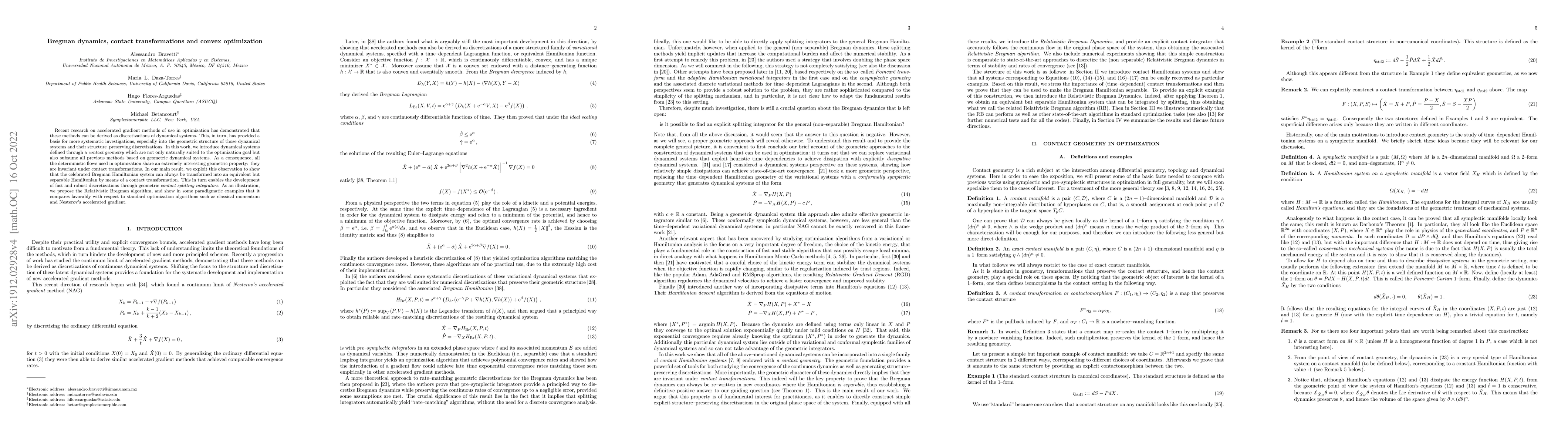 Thumbnail for Bregman dynamics, contact transformations and convex optimization