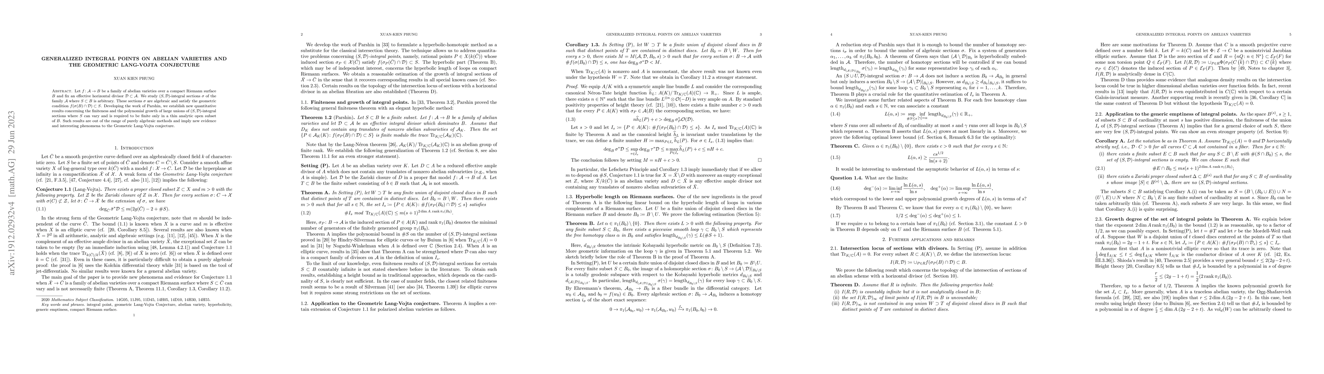 Thumbnail for Generalized integral points on abelian varieties and the Geometric
  Lang-Vojta conjecture